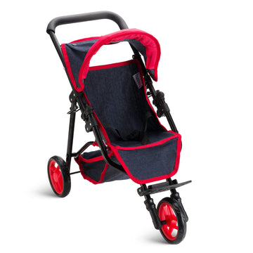 Baby Doll Stroller For Dolls - Jogger Toy Doll Stroller For Toddlers 3 Years And Up, Adjustable Canopy & Storage Basket, Denim Design For Kids