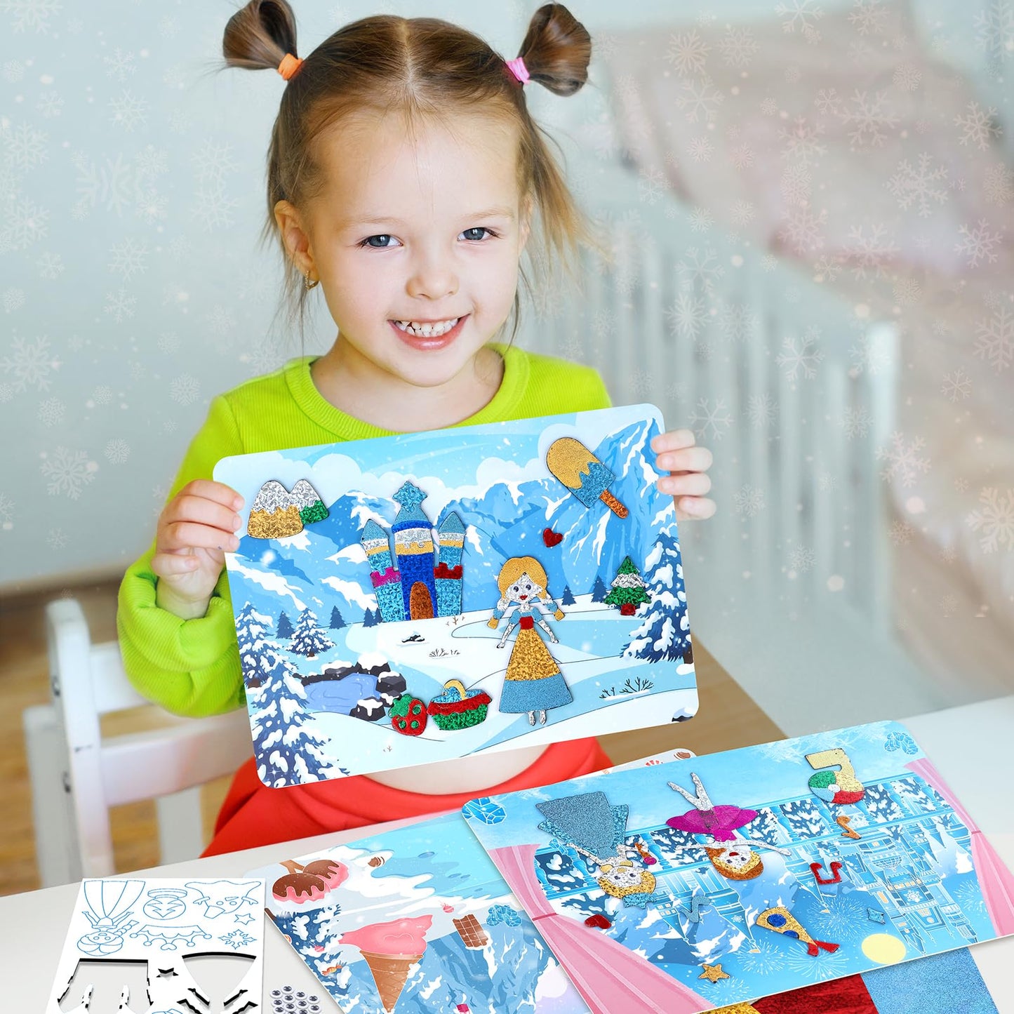 PERRYHOME Foil Arts & Crafts Kit - DIY Frozen Fun, Mess-Free Coloring, 12"x8"x0.8", Blue, Ideal for Kids Ages 4-9, Perfect Gift