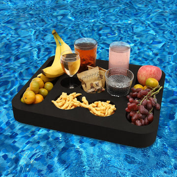 RAMIEYOO Floating Drink Holder - Portable Refreshment Tray for Pool & Beach, Medium Size, Black, Made of Ethylene Vinyl Acetate Foam