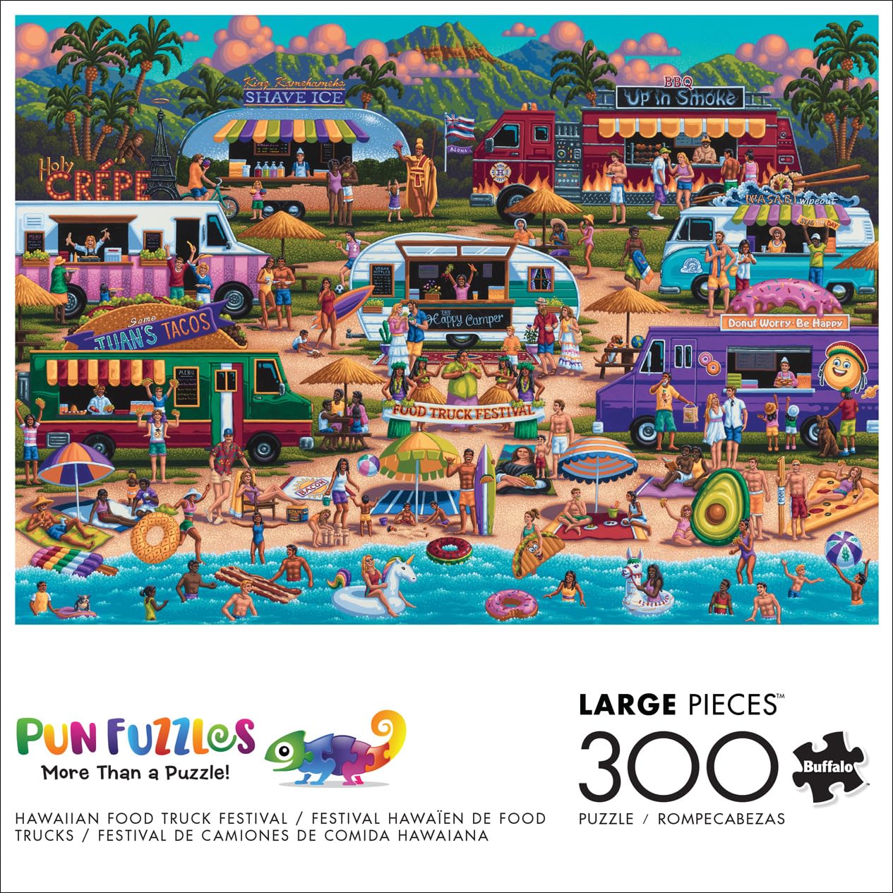 Buffalo Games Pun Fuzzles Hawaiian Food Truck Festival 300-Piece Jigsaw Puzzle - Large Multicolor - Challenging Fun for Game Nights