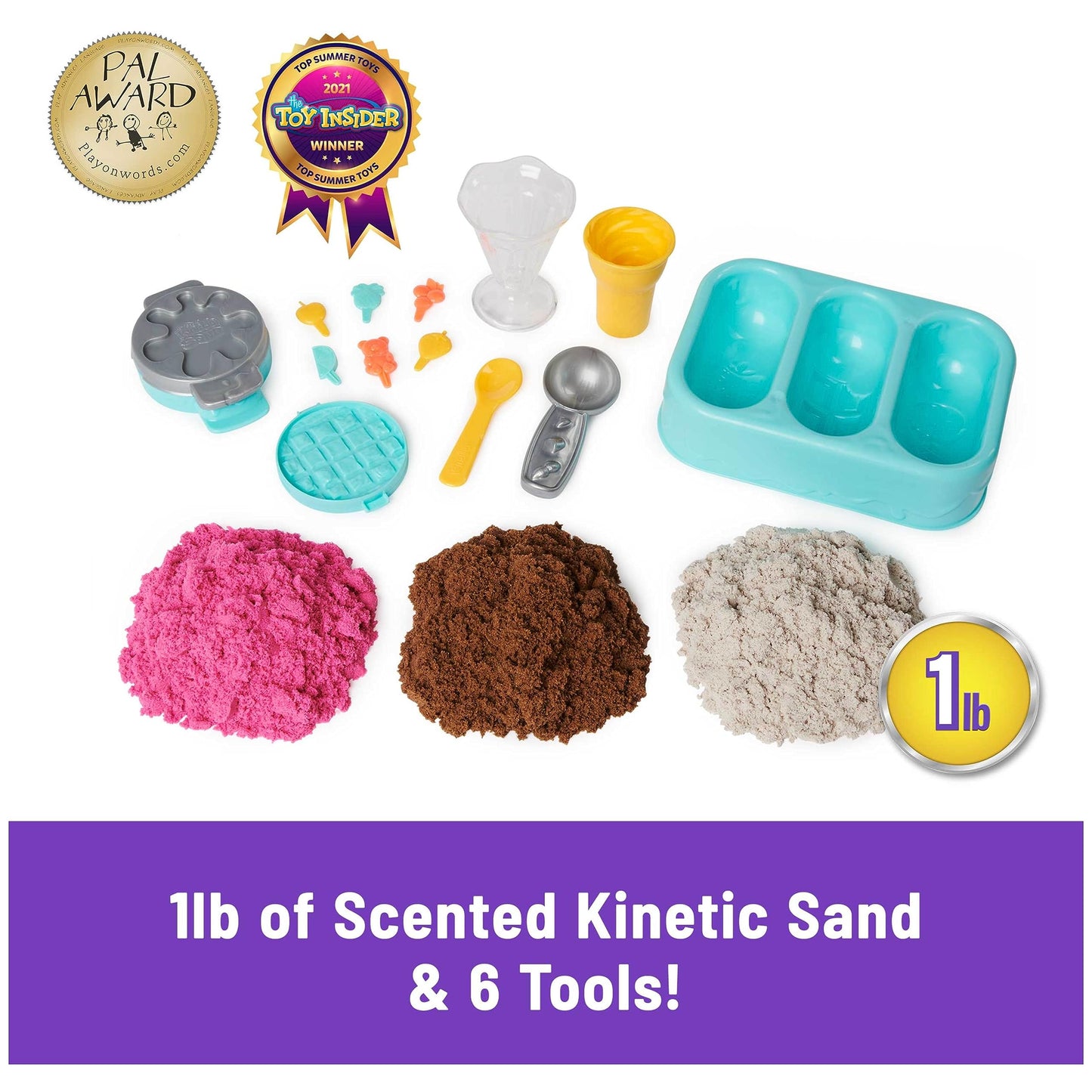 Kinetic Sand Scents Ice Cream Treats Playset, 3 Colors, 6 Tools, Sensory Toys for Kids Ages 3+