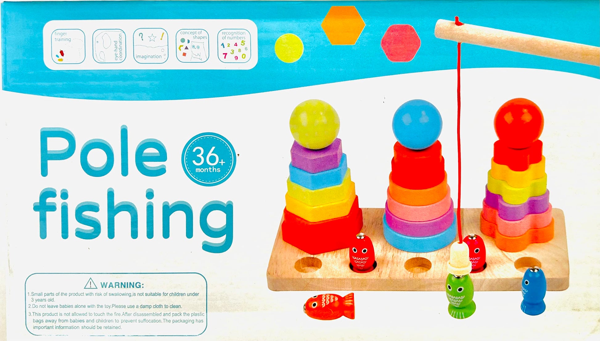 Sn Toy Zone Wooden Rainbow Tower And Wooden Stacking Puzzle, Wooden Geomteric Puzzle And Magnet Fishing Puzzle Toy