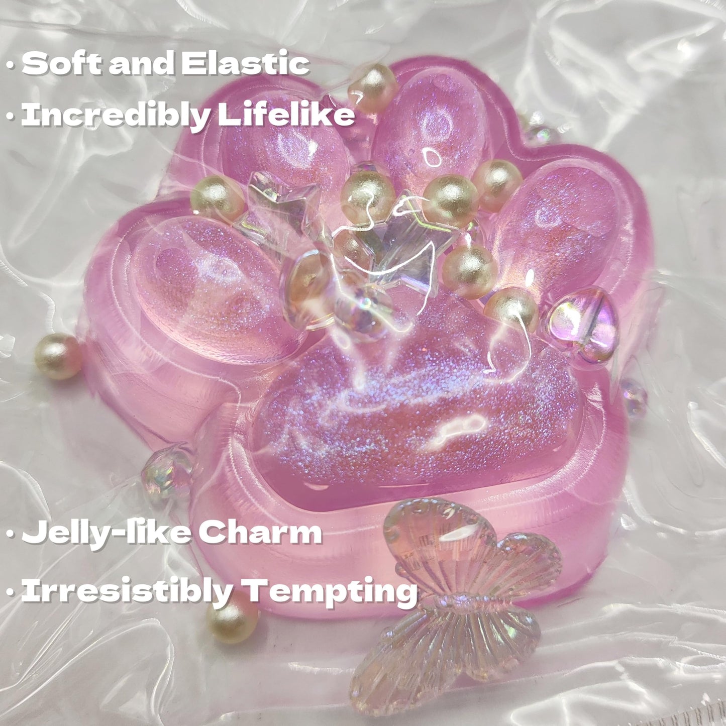 2.76 Inch Squeeze Toys Handmade Cat Paw Squishy, Glitter Pink Squeeze Paw, Cute Soft Squishy Toy For Stress Relief, Fidget Squis