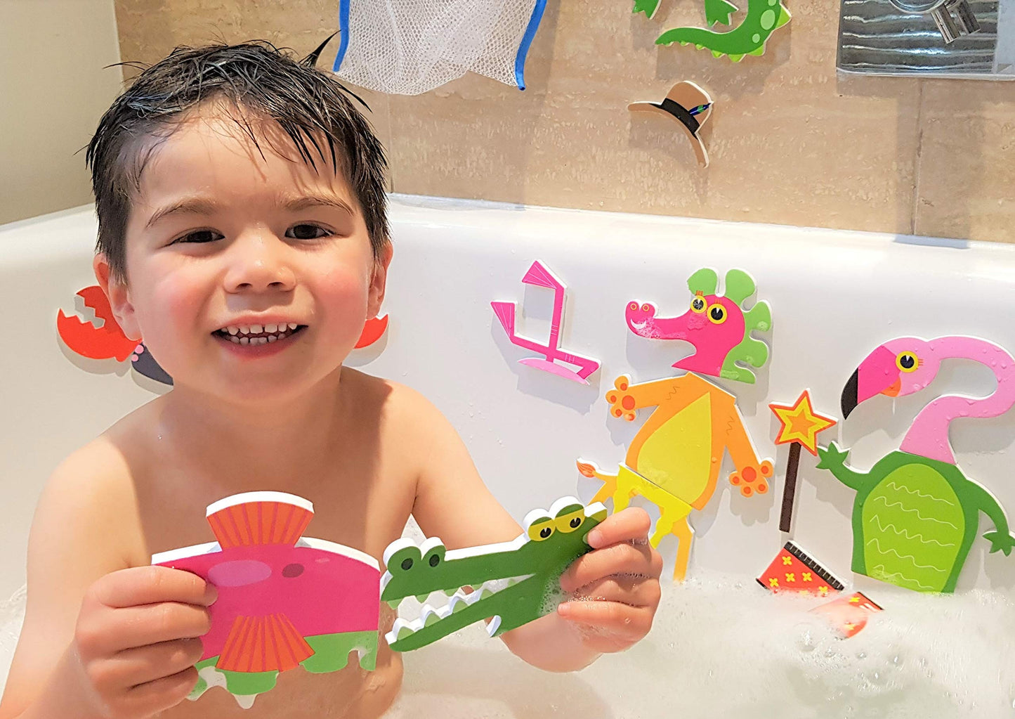Buddy & Barney Bath Stickers - 32 Reusable Animal Foam Stickers for Kids, Multicolor, EVA, Model BB011, Ages 3+