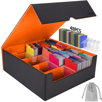 Afiing 4-Row Trading Card Storage Box - Holds 3200+ Cards, 48 Dividers & 4 Stoppers, Card Deck Box For Mtg Tcg Sports Cards - In