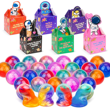 30 Pack Valentines Day Gifts For Kids, Valentines Galaxy Slime With Valentines Day Cards Space Gift Boxes, Valentine Classroom F