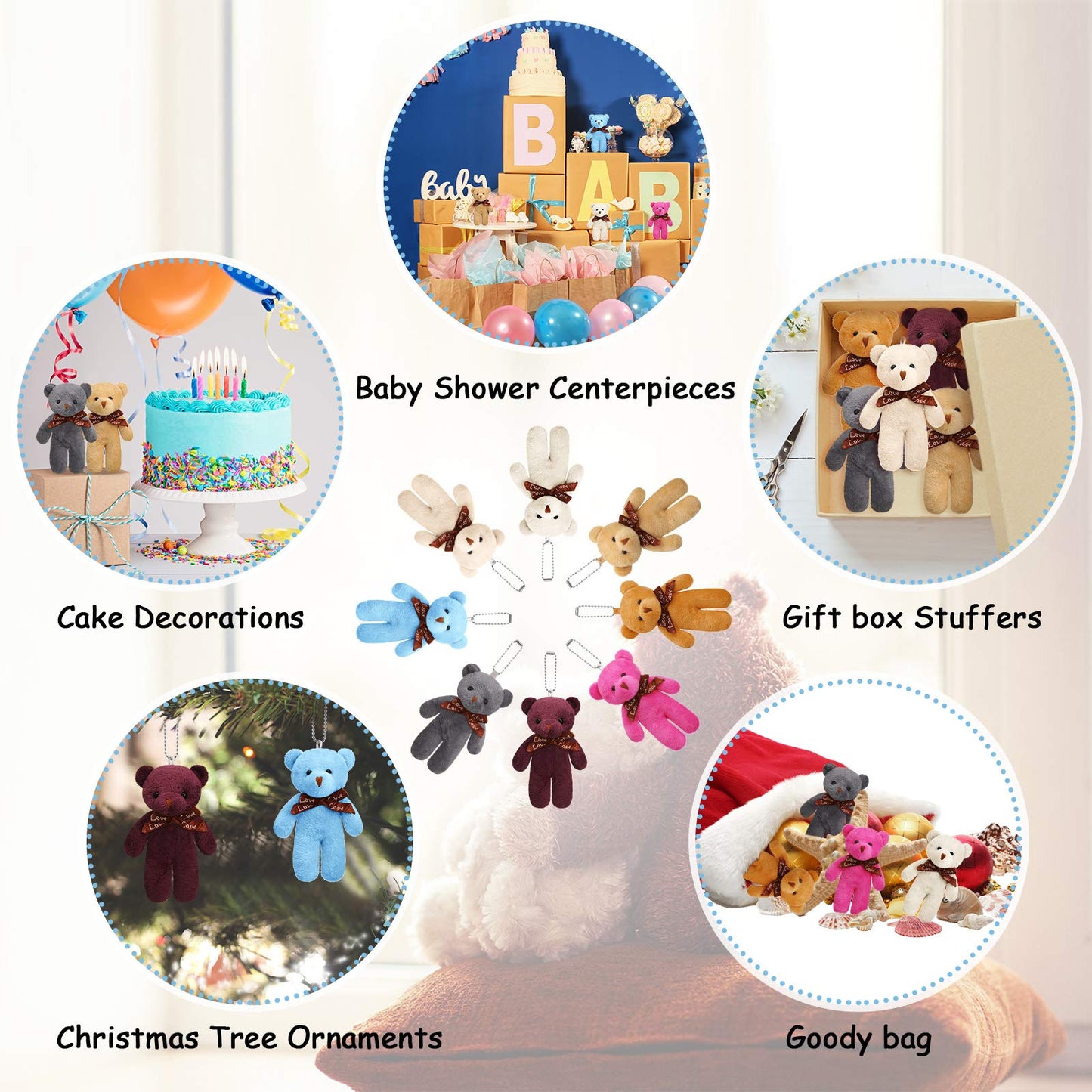 24 Pieces Mini Bears 4.7 Inch Tiny Bears Doll Bulk Soft Mini Stuffed Animals For Diy Keychain For Graduation Birthday Baby Shower Wedding Party Favors (Bright Colors, Classic Style)
