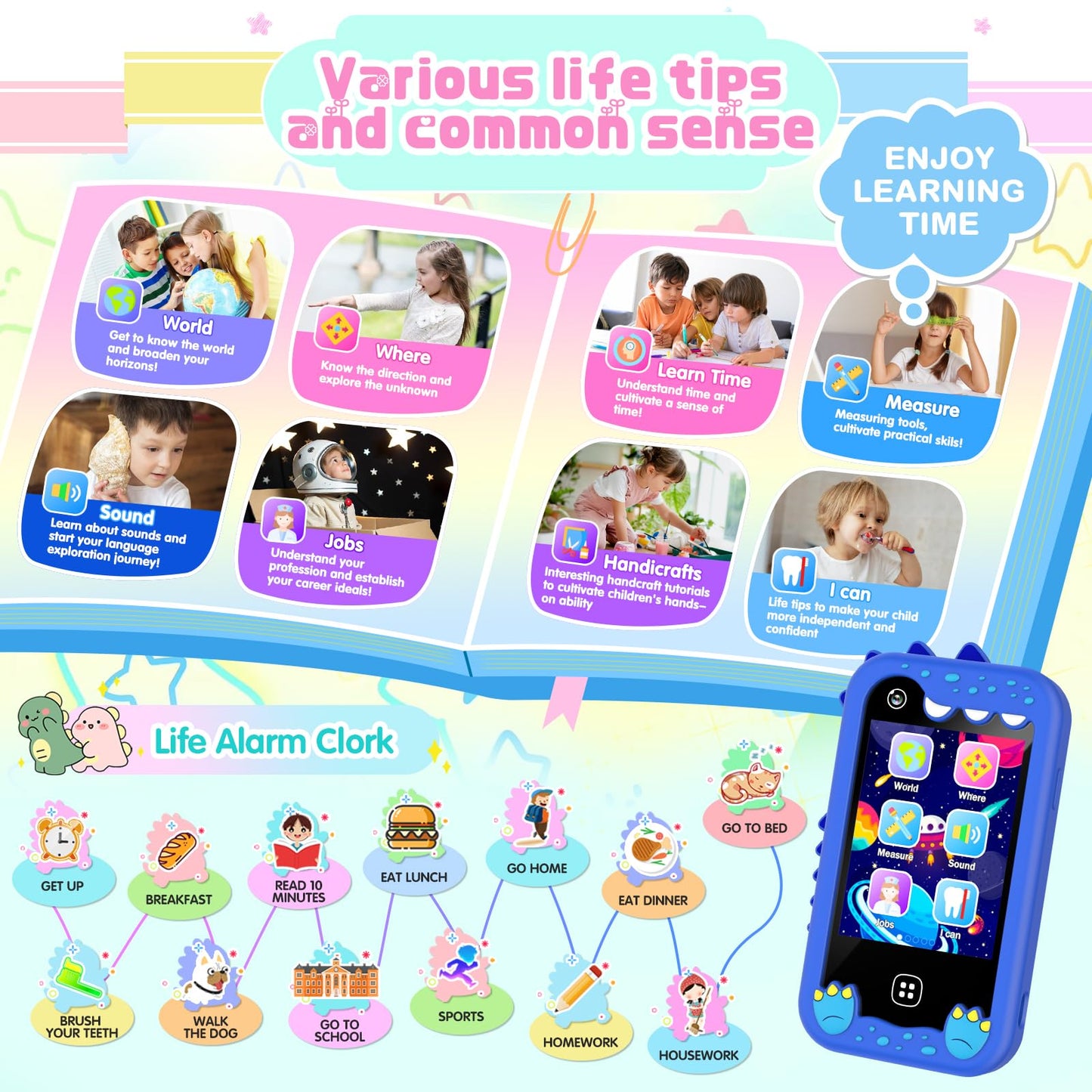 Kids Smart Phone for Girls Boys - Kids Cell Phone Toys Ages 3-10 with Touchscreen, Dual Camera, Music Player, 17 Games Toddler L