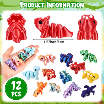 Honoson 12 Pcs 3D Printed Fidget Toy 3D Printed Dinosaur Small Animal Toy Flexible Cute Articulating Pet Stress Relief Fidget To