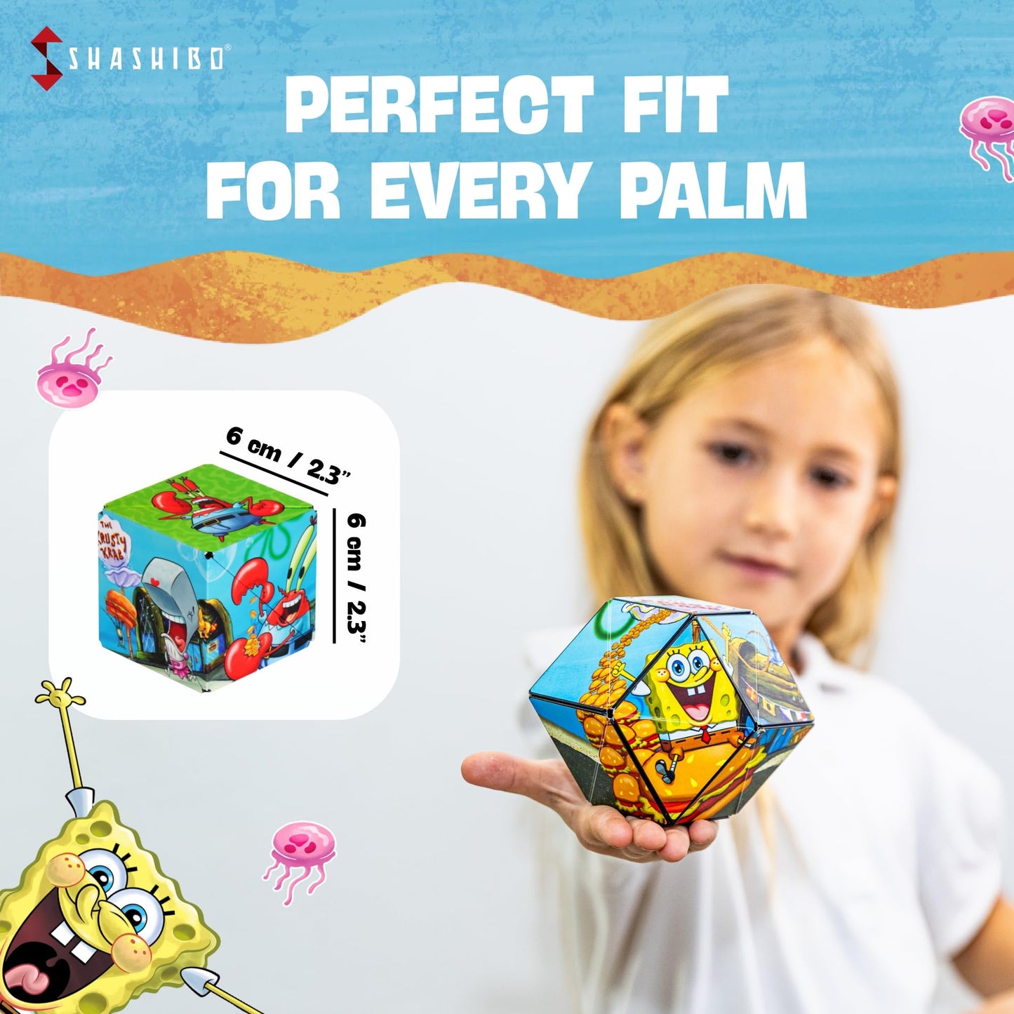 Shashibo Spongebob Shape Shifting Box - Magnetic Puzzle Cube, 36 Rare Earth Magnets, Krusty Krab Color, Transforms Into 70+ Shapes
