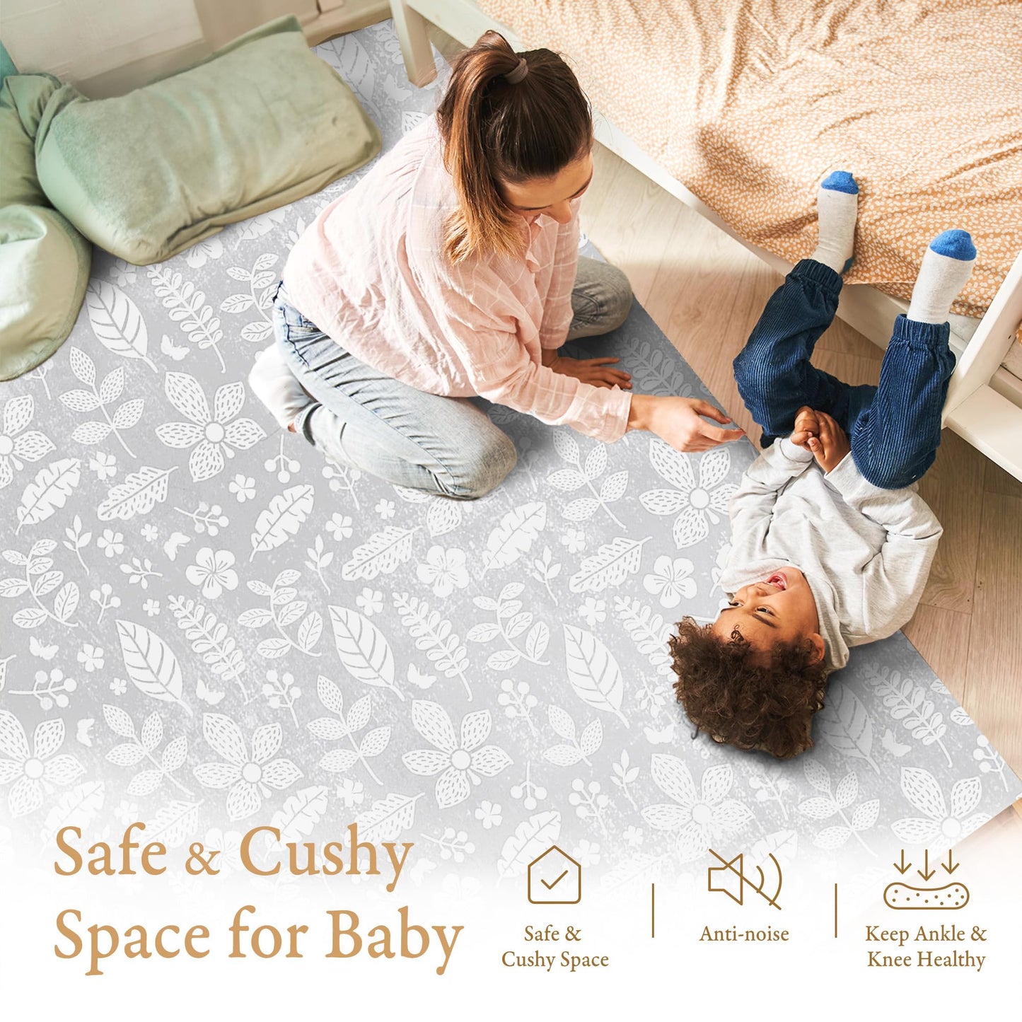 Popsykosy enhanced Exercise & Baby Foam Play Mats - Stylish & Large Non-Toxic Puzzle Floor Mat - 6 Tiles - Spacious 6ft x 4ft - Peel-Resistant Reinforced Ver. - Soft  Thick  Waterproof - Tranquil Gray