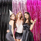EUFARS Pink and Black Birthday Decorations - 3 Pack of 3.2x8.2ft Black Pink Fuchsia Tinsel Fringe Backdrop Streamers Curtains fo