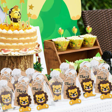 CiciBear 60 Pack Lion Party Decorations for Guests, 20 Lion Keychains, 20 Tags and 20 Gift Bags for Jungle Safari Wild Woodland