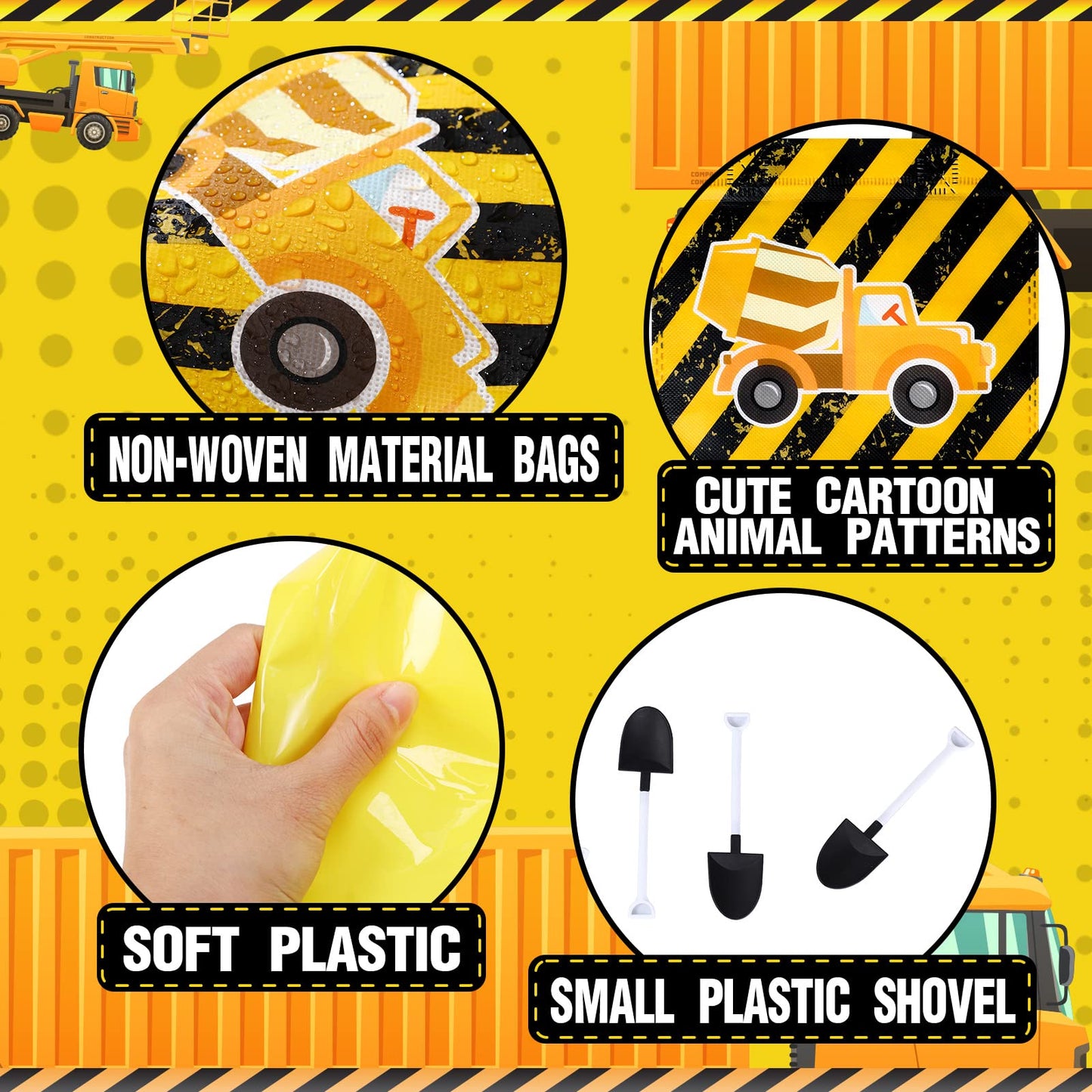 Sratte 148 Pcs Construction Birthday Party Supplies Include 12 Construction Hats, 24 Truck Toys, 12 Vehicle Stickers, 12 Silicon
