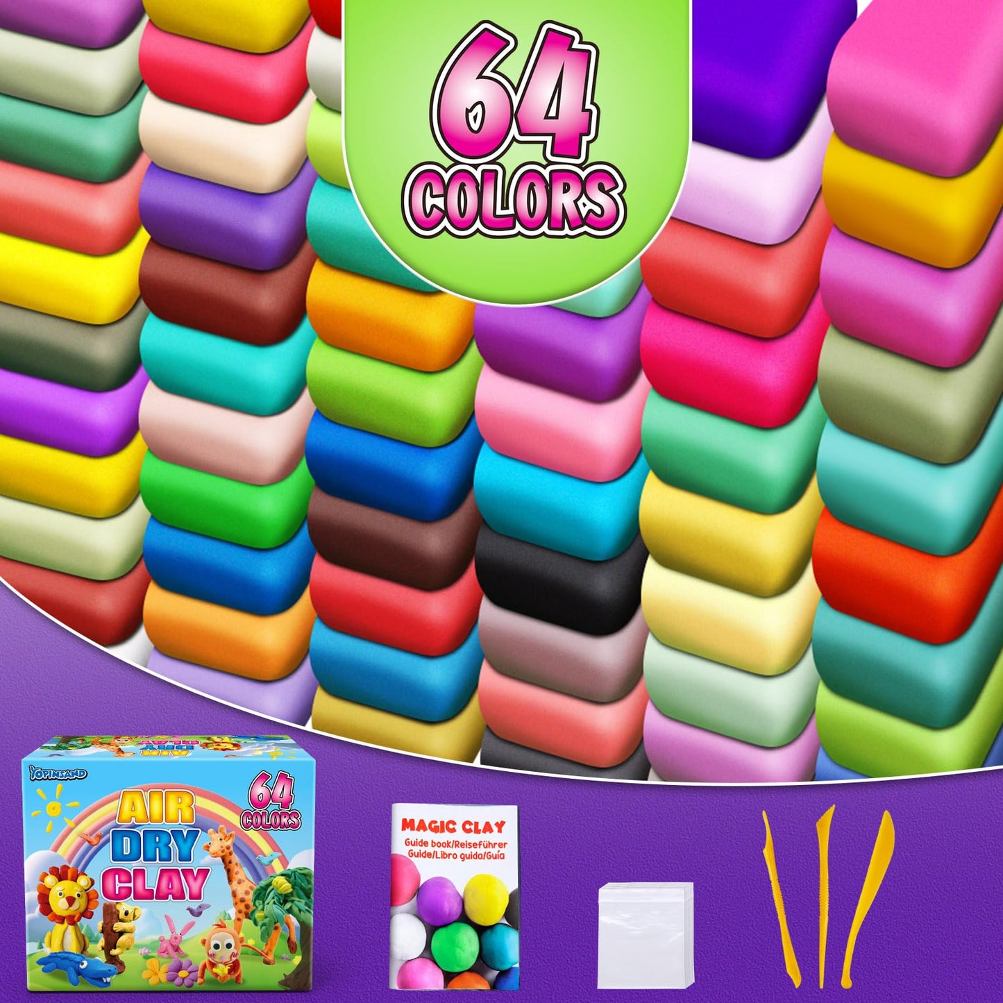 Air Dry Clay 64 Colors, Modeling Clay for Kids, DIY Molding Magic Clay, Gift for Kids