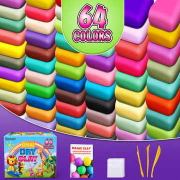 Air Dry Clay 64 Colors, Modeling Clay for Kids, DIY Molding Magic Clay, Gift for Kids