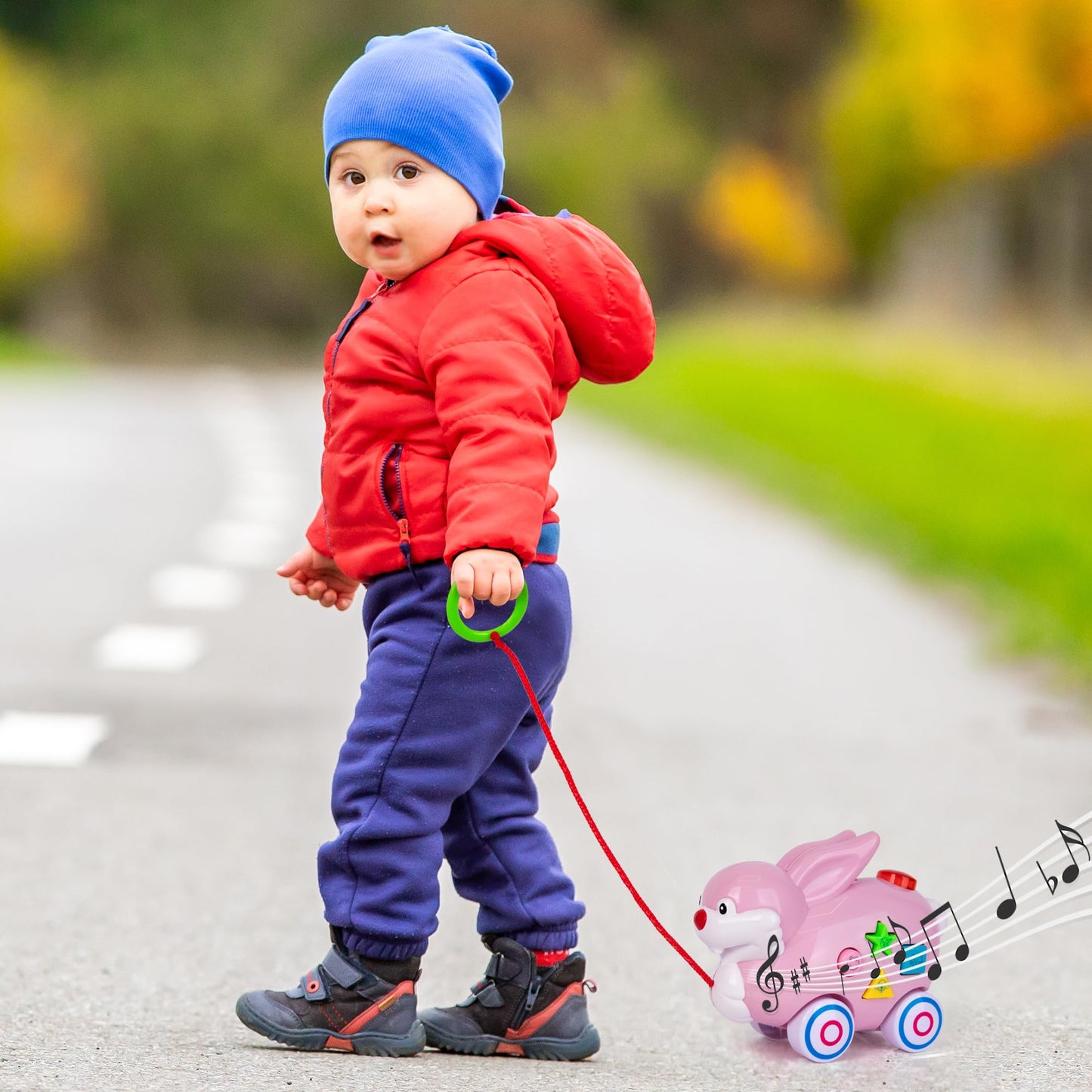 Artcreativity Bunny Pull Toy – Interactive Pull Music Toy For Toddlers With Lights, Easter Music For Kids, And 4 Animal Sounds – Fun Learning Toy With Shapes & Colors For Boys & Girls