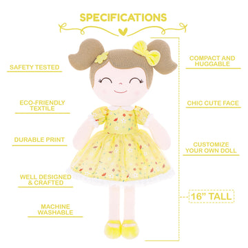 Gloveleya Personalized Doll With Your Name - Cute Floral Yellow Custom Soft Plush Doll For Girls Plush Doll Customized Gifts - Muñecas De Trapo Personalizadas Para Niñas