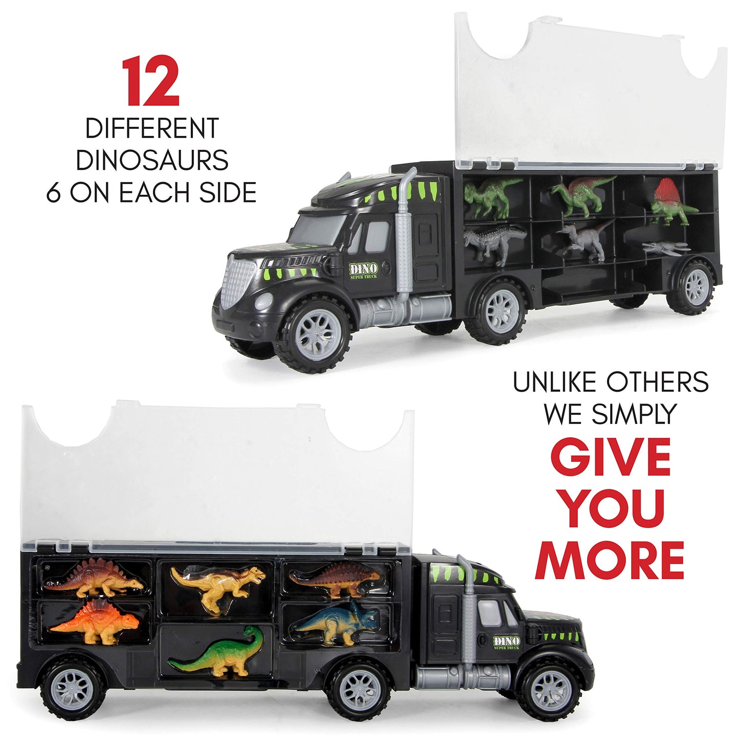 Dinosaur Truck Carrier - Dinosaur Toys for Kids 3-5, Dinosaur Truck with 12 Dinosaur Action Figure Toys for Boys - Toy Dinosaurs