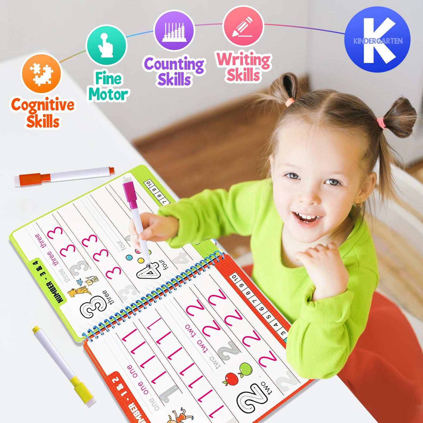 Elite Panda Preschool Learning Activities 60 Reusable Pages, (2-Pack) Kindergarten Workbook & Search And Find For Kids, Art And