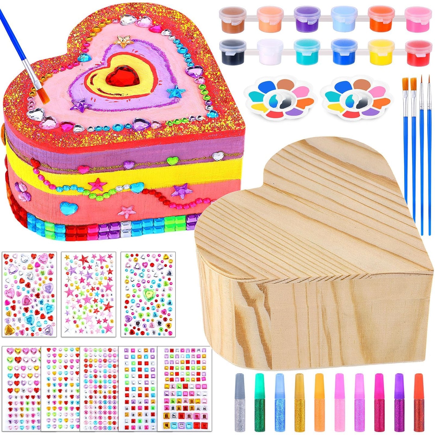 2 Pack Paint Your Own Wooden Jewelry Box DIY Crafts Kits Treasure Box Craft Kit Arts and Crafts for Kids Ages 3-12 Creative Acti