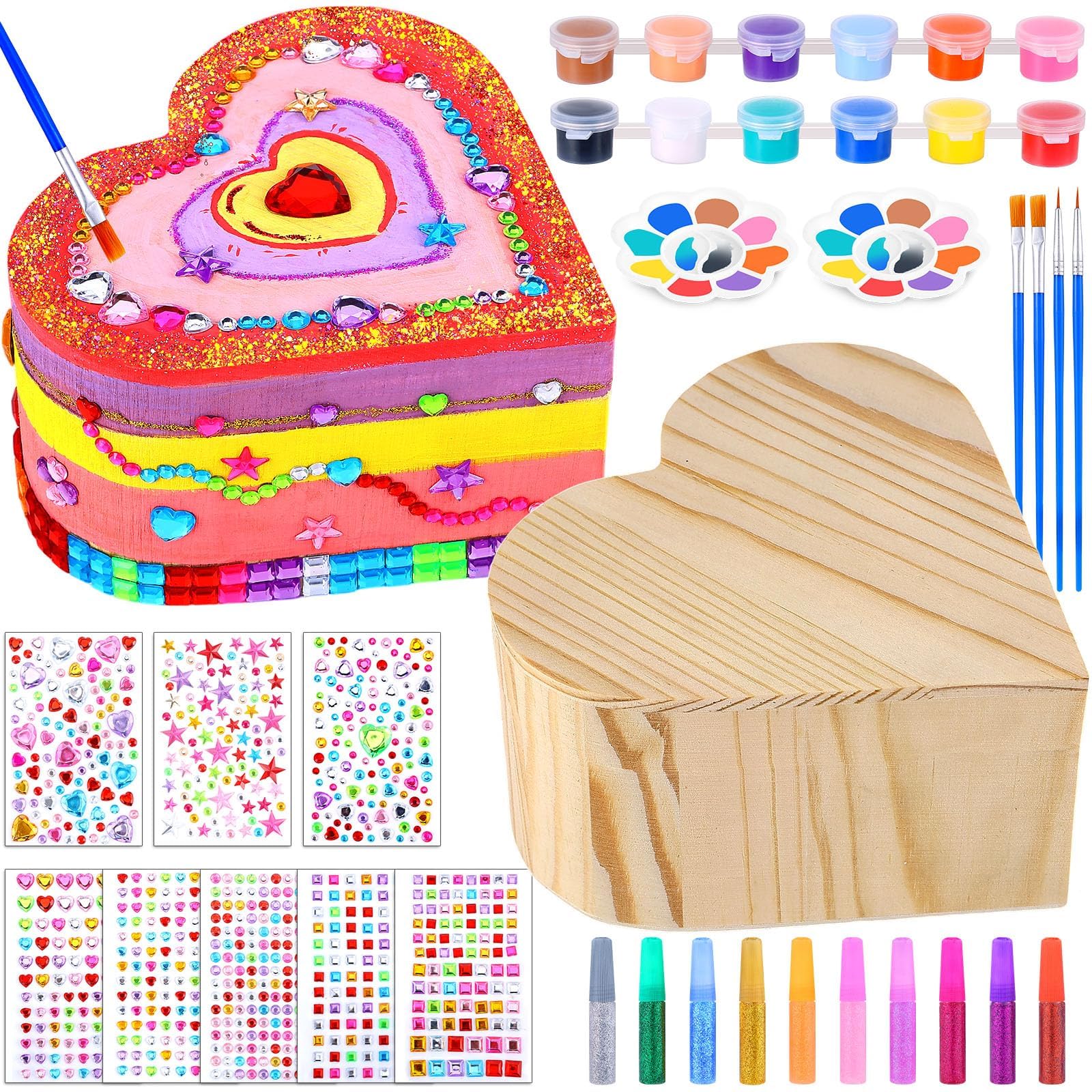 2 Pack Paint Your Own Wooden Jewelry Box DIY Crafts Kits Treasure Box Craft Kit Arts and Crafts for Kids Ages 3-12 Creative Acti