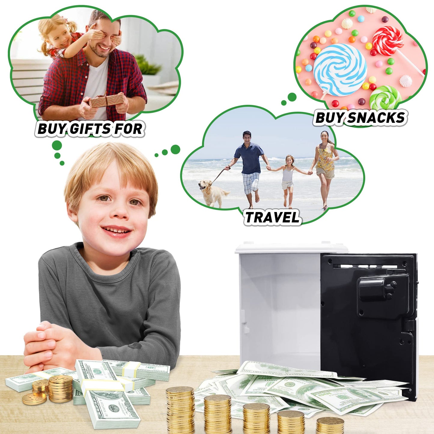Electronic Piggy Bank For Girls Boys, Money Bank With Password Cute Atm Piggy Bank Coin Can, Auto Scroll Paper Money Saving Box, Best Toy Gifts For Kids Children