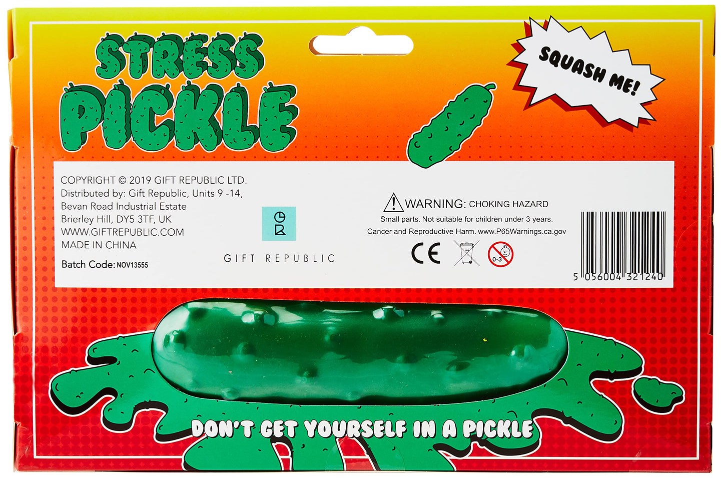 Gift Republic Stress Pickle Squeeze Toy - Green, Small, Synthetic Material, Model GR450120 - Relaxation & Stress Relief for Ages 6+
