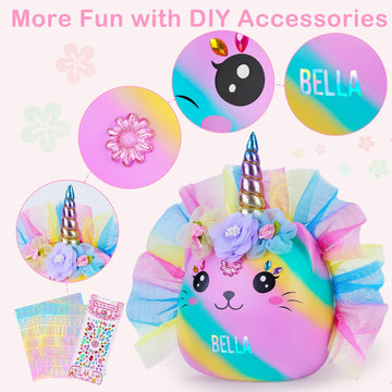 Piggy Bank For Kids Unbreakable Money Bank Large Piggy Bank With Diy Stickers Skirt Cute Cat Coin Bank For Girls Birthday Baby Shower Christmas Easter, Pink