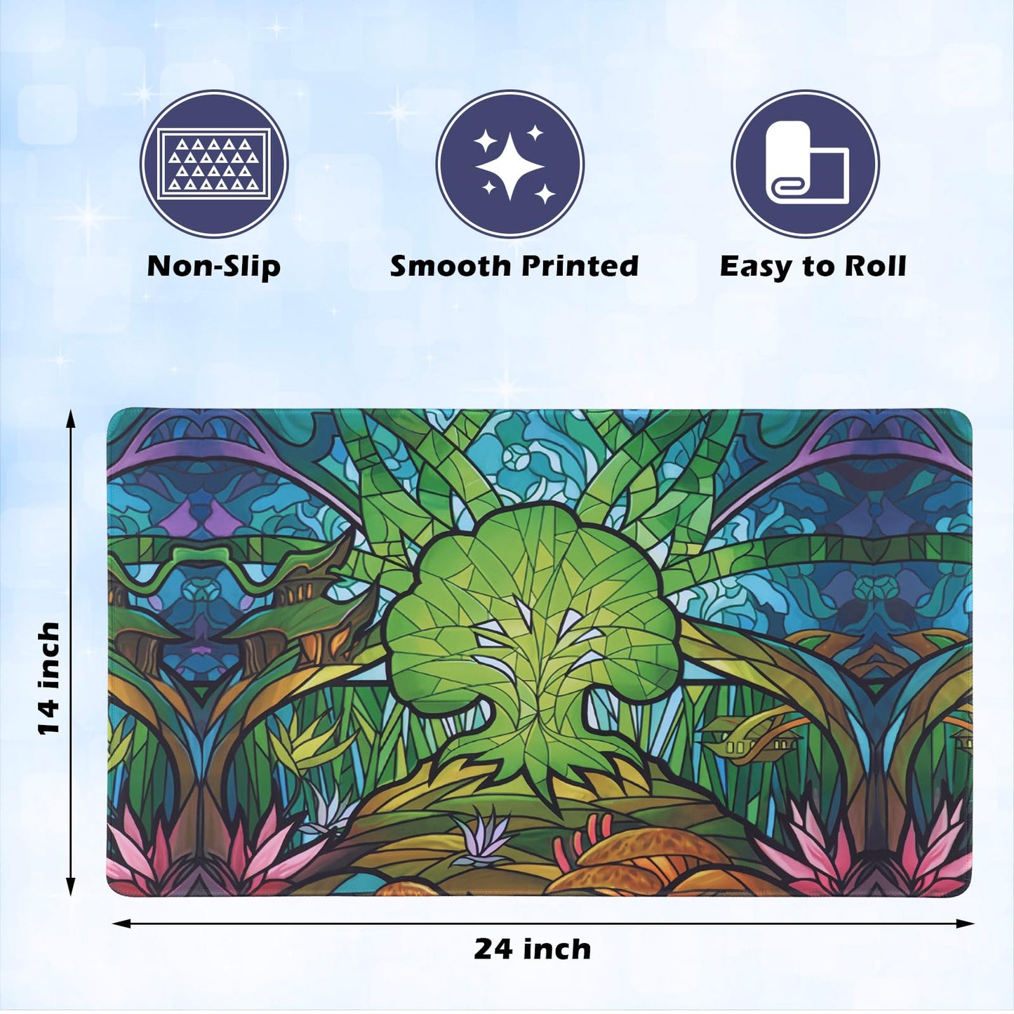 MTGPRO Playmat for Magic The Gathering - 24x14" Green Non-Slip Rubber Base, Stitched Edges, Includes Storage Bag