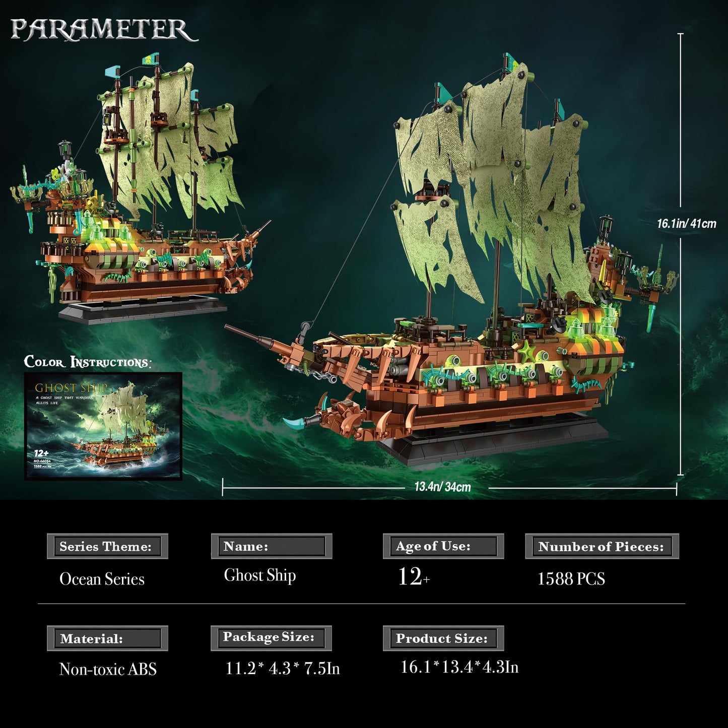 Pirate Ship Building Set With Led Lights, Pirate Ghost Ship Model Kit For Adults To Build, Large Sailboat Toys Christmas Birthda