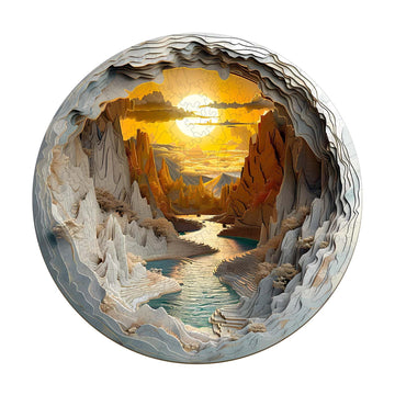 Wooden Puzzles for mature-themeds  3D Vision Effects Inside The Cave Wood Puzzles mature-themed  Mountain Rivulet Sunset Landscape Wooden Jigsaw Puzzles for mature-themeds  Home Decor (M-11.4 * 11.4in -200 pcs)