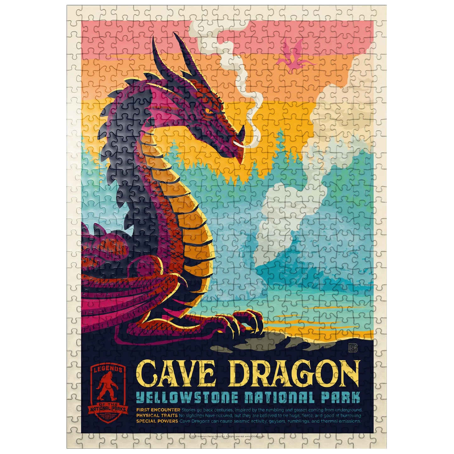 Mypuzzle Legends Of The National Parks: Yellowstone'S Cave Dragon, Vintage Poster - Premium 500 Piece Jigsaw Puzzle For Adults