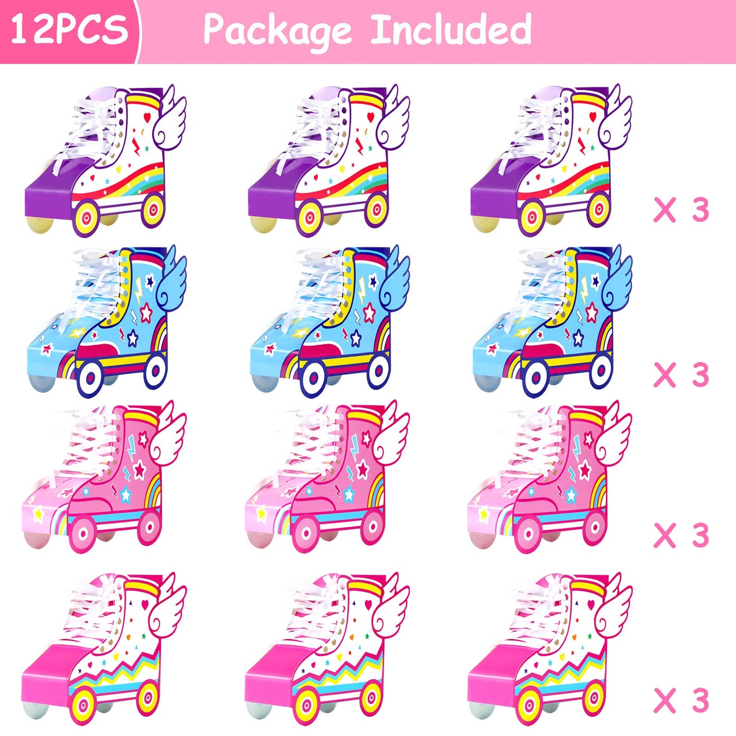 12 Pcs Roller Skating Birthday Party Favor Boxes Roller Skate Paper Boxes Table Centerpiece Sneaker Candy Treat Box Retro Skate Gift Wrap Box For Retro 60S 80S Birthday Party Decoration Supplies