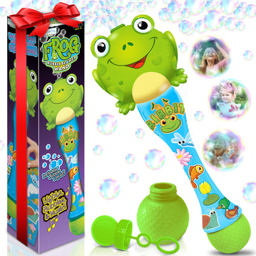 ArtCreativity Frog Bubble Wand - Handcrafted Frog Toys with Bubbles Refill Solution  Stickers  Music & Lights - Kids Summer Outdoor Activity - Birthday Party Favors - Bubble Blower Machine