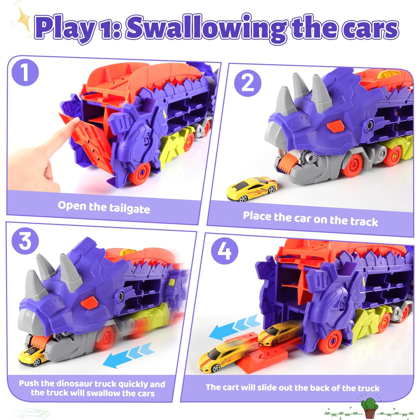 Funmission Dinosaur Toys For Kids 3-5 And Older, 9 In 1 Kids Toys Dinosaur Transport Toy Trucks With 8 Cars, Dinosaur Toys For B