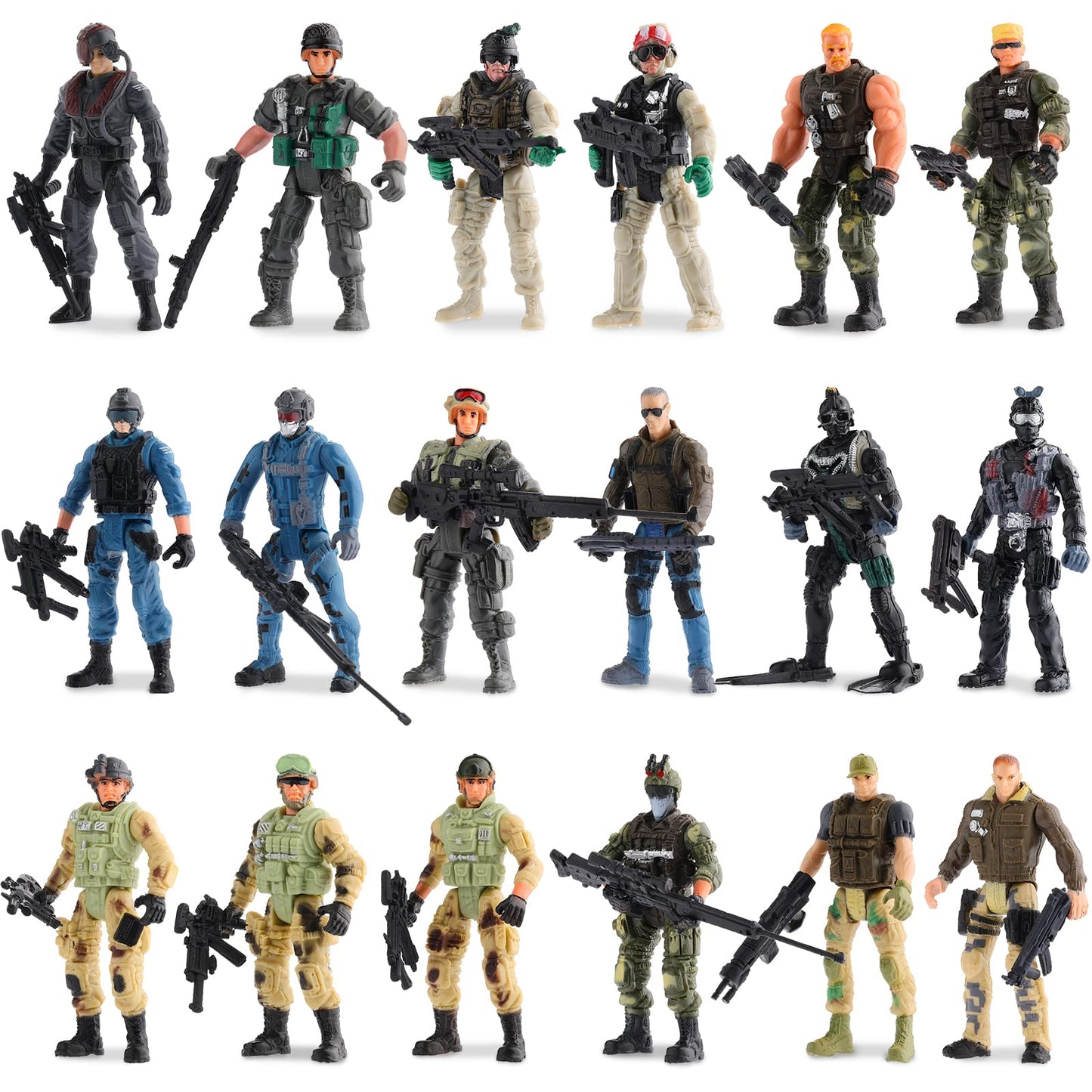 18 Pcs Special Forces Army Men Soldier Combat Movable Action Figures Army Guys Plastic Toy Soldiers Playsets Military Toy Men with Military  and Accessories for Teens Party Decoration  4 Inch