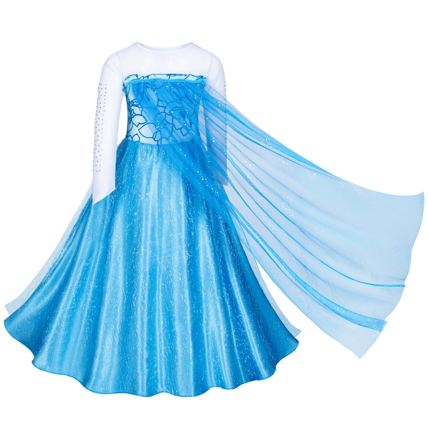 Topney Blue Princess Costumes For Little Girls Birthday Party Dress Up With Handbag Wig,Crown,Mace,Gloves Accessories 6-7 Years