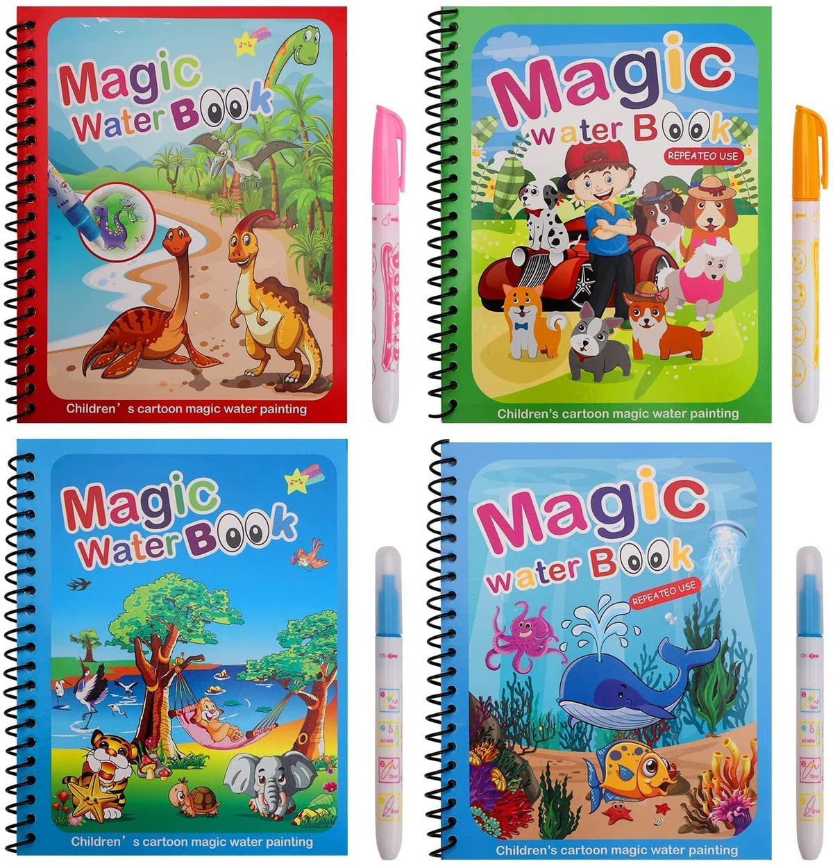 Sassyvilla Reusable Magic Water Painting Book with Magic Doodle Pen Kids Coloring Drawing Child Educational Toy Magic Book Water