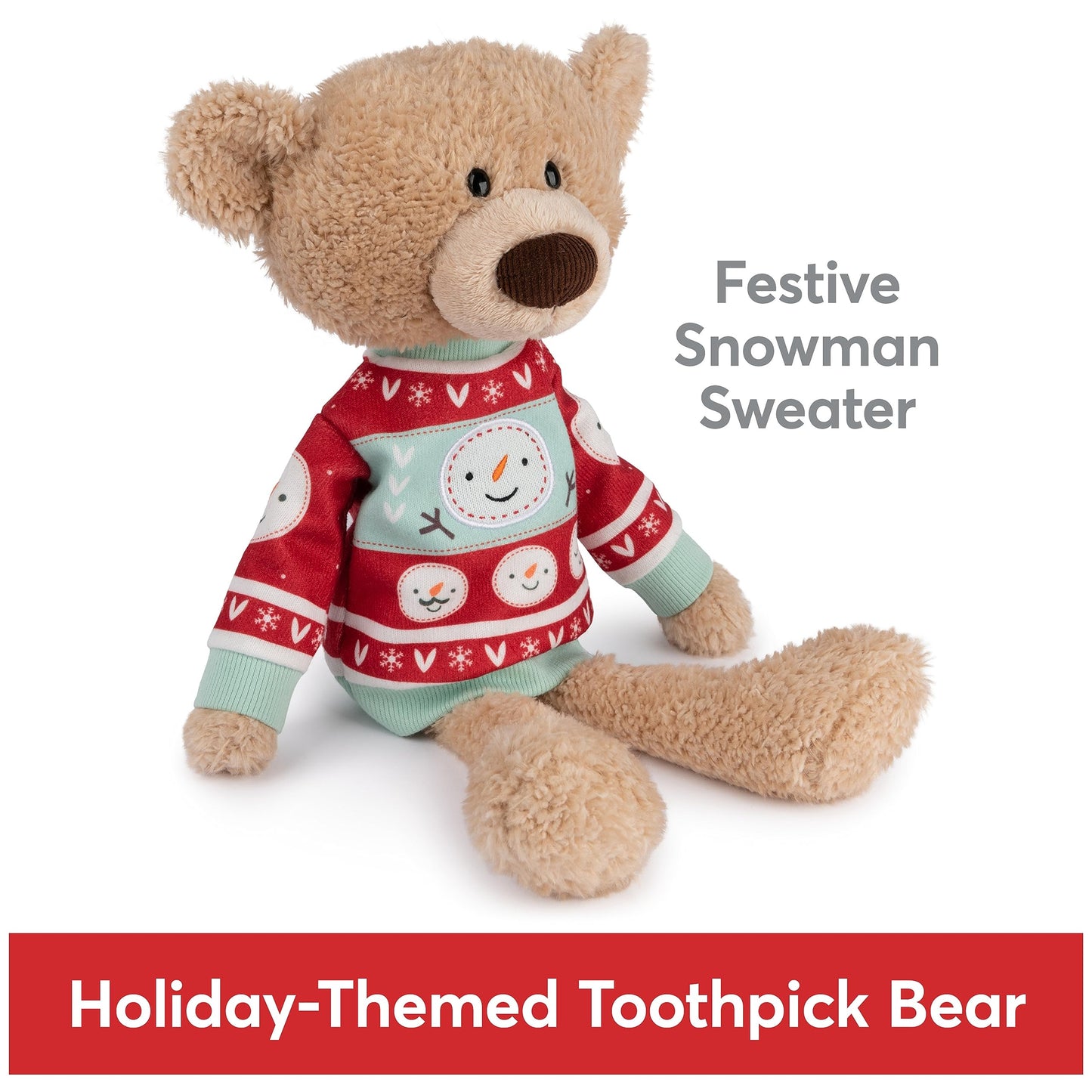 GUND Toothpick Bear Stuffed Animal, 15" Holiday Sweater, Beige/Red/White, Ages 1+, Model 6065048, Soft Polyester