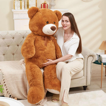 Tezituor Giant Teddy Bear Stuffed Animal 51In, Big Stuffed Bear Plush For Baby Shower, Soft Life Size Teddy Bear Gift For Kids, Girlfriend On Birthday, Valentine, Christmas(Brown)