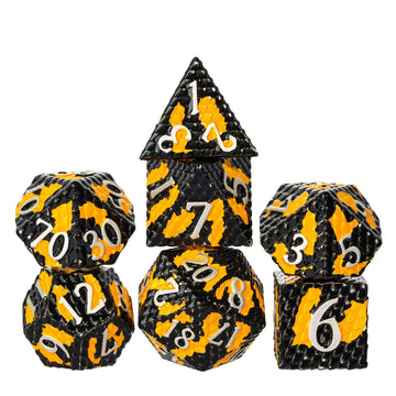 UDIXI Metal DND Dice Set Dragon Scale Polyhedral Dice D&D for Role Playing Games Dungeons and Dragons MTG (Black Orange-Silver N