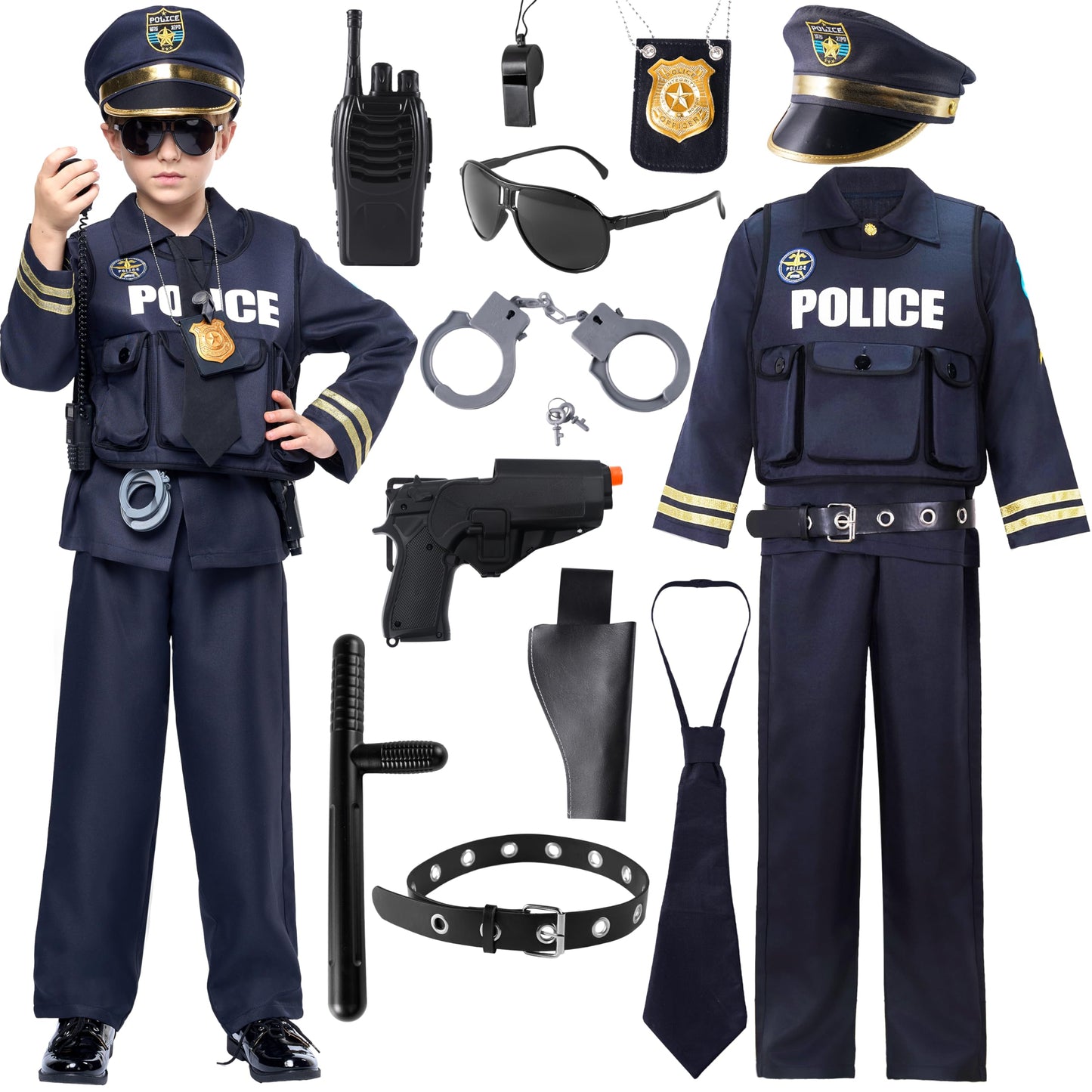 Spooktacular Creations Boys Police Costume  Kids Dark enhanced Style for Child Halloween Police Themed Events and Role Play Parties L