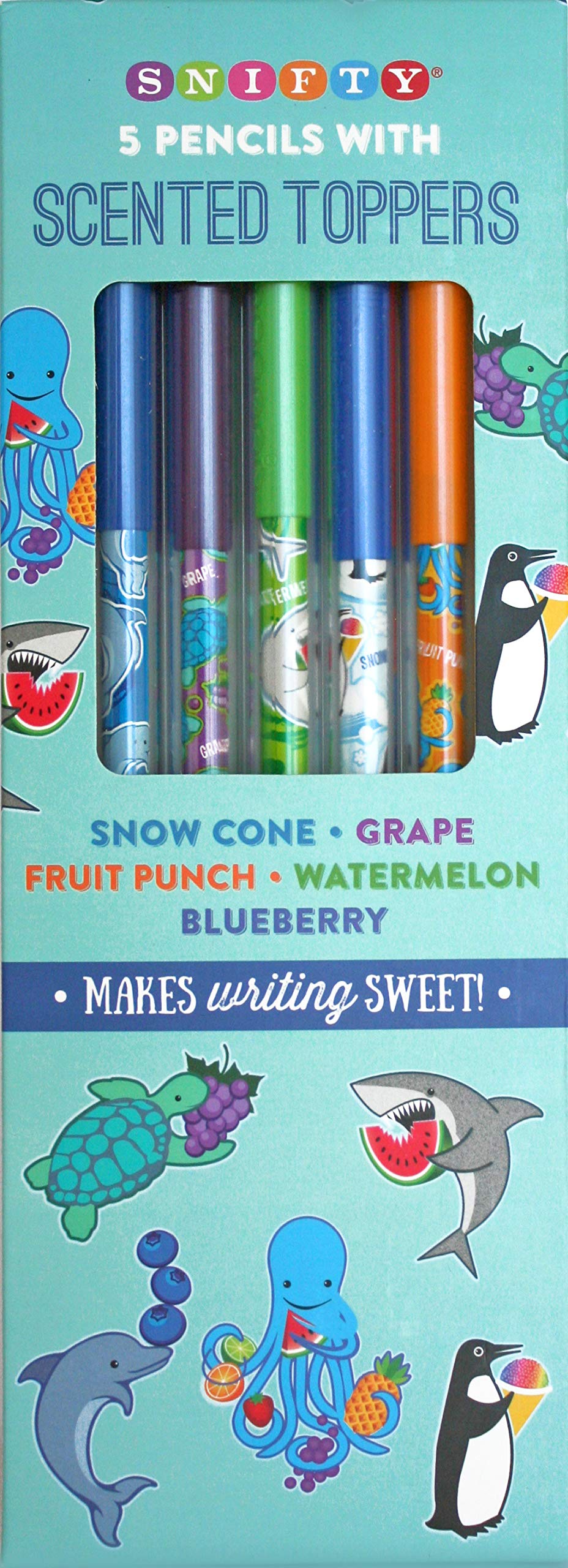 SNIFTY Scented Pencil Toppers with Aquarium Themed Pencils (5 Pack)