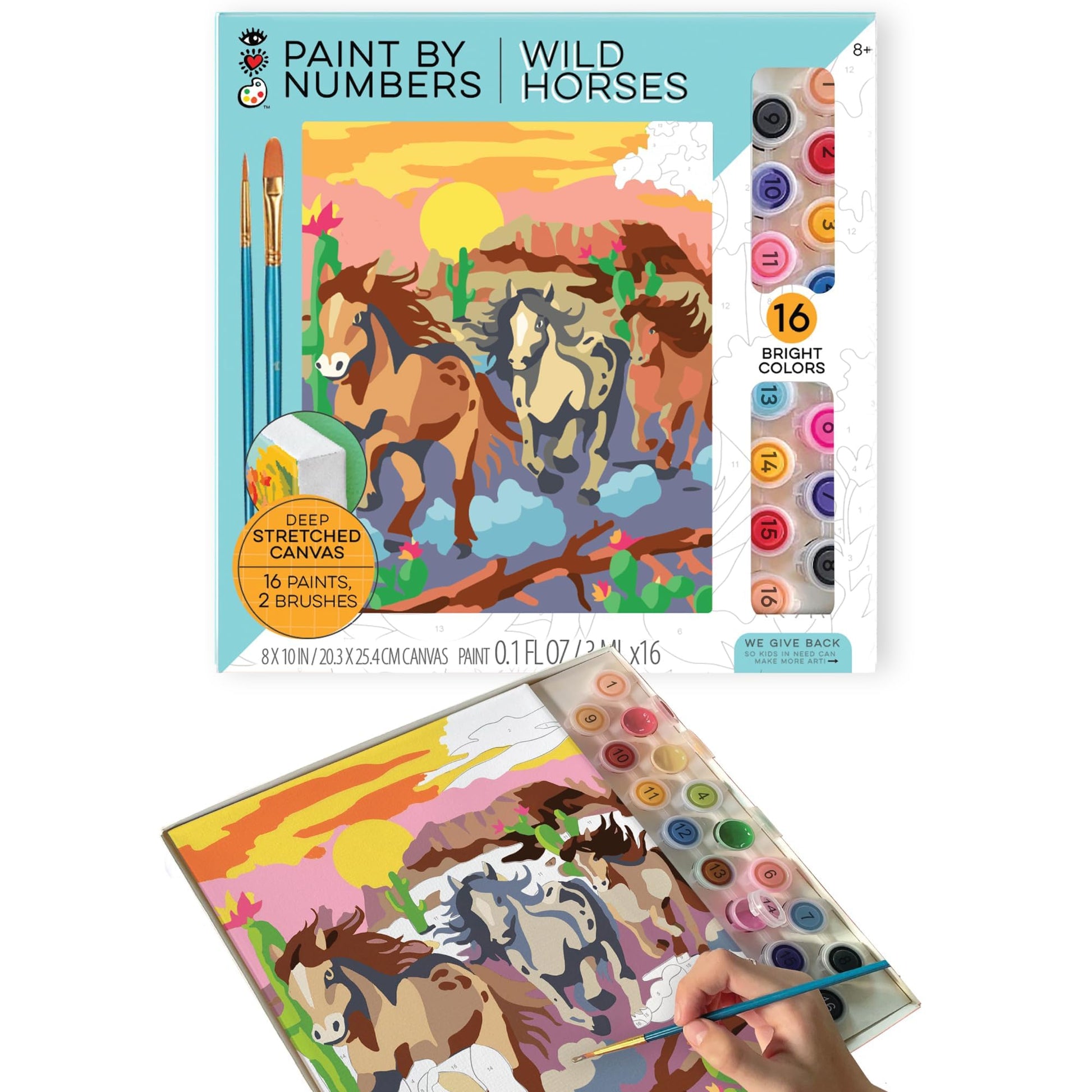 Bright Stripes Paint by Numbers Kit for Kids: Easy to Follow Paint by Numbers Canvas with Frame Kids Paint Kit (Wild Horses)