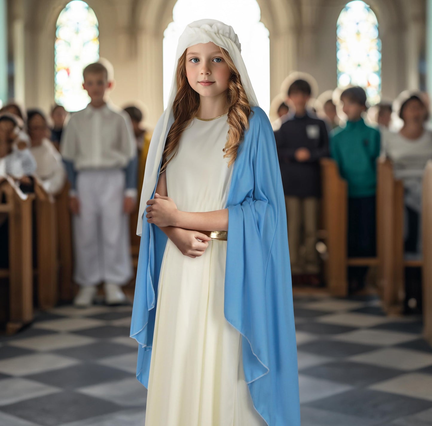 Jpxh Virgin Mary Children'S Halloween Bible Costume Set For Girls' Bible Costumes - L