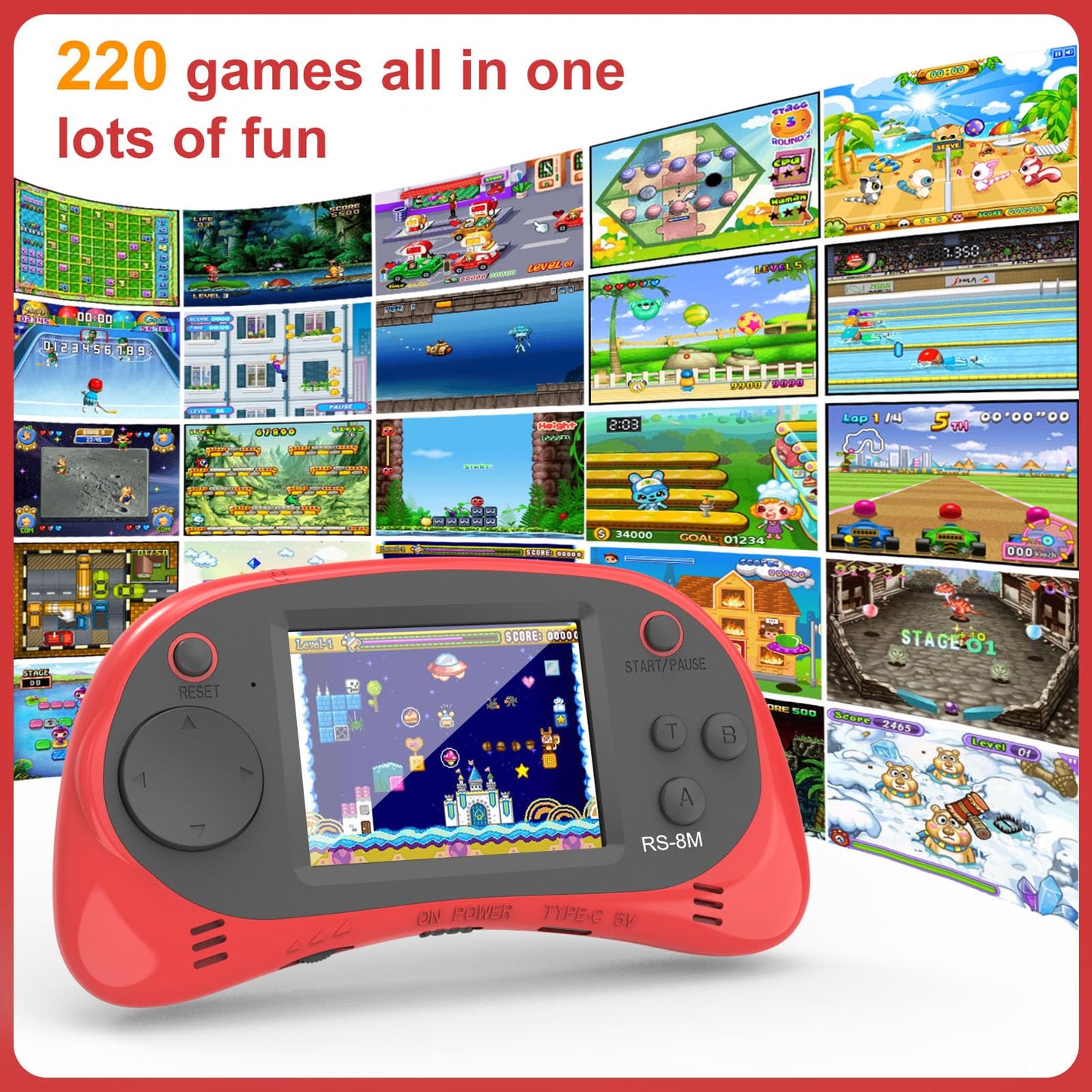Handheld Games for Kids -16 Bit Retro Video Game with 220 HD Electronic Games - 2.5 IPS Portable Travel Game Gifts for Boys Gi