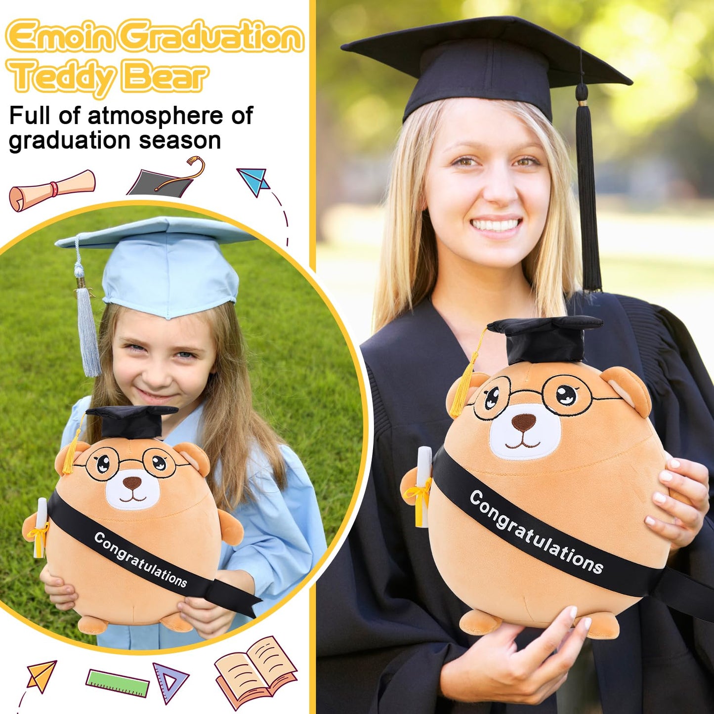 Emoin Graduation Bear Stuffed Animal Graduation Plush Gifts For Class Of 2025 Kindergarten Preschool, 11.8'' Soft Graduation Ani