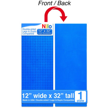 Nilo Classic Blue Baseplate, 1-Pack 12'X32' Double-Sided, Large Building Plates For Building Bricks 100% Compatible With All Major Brands