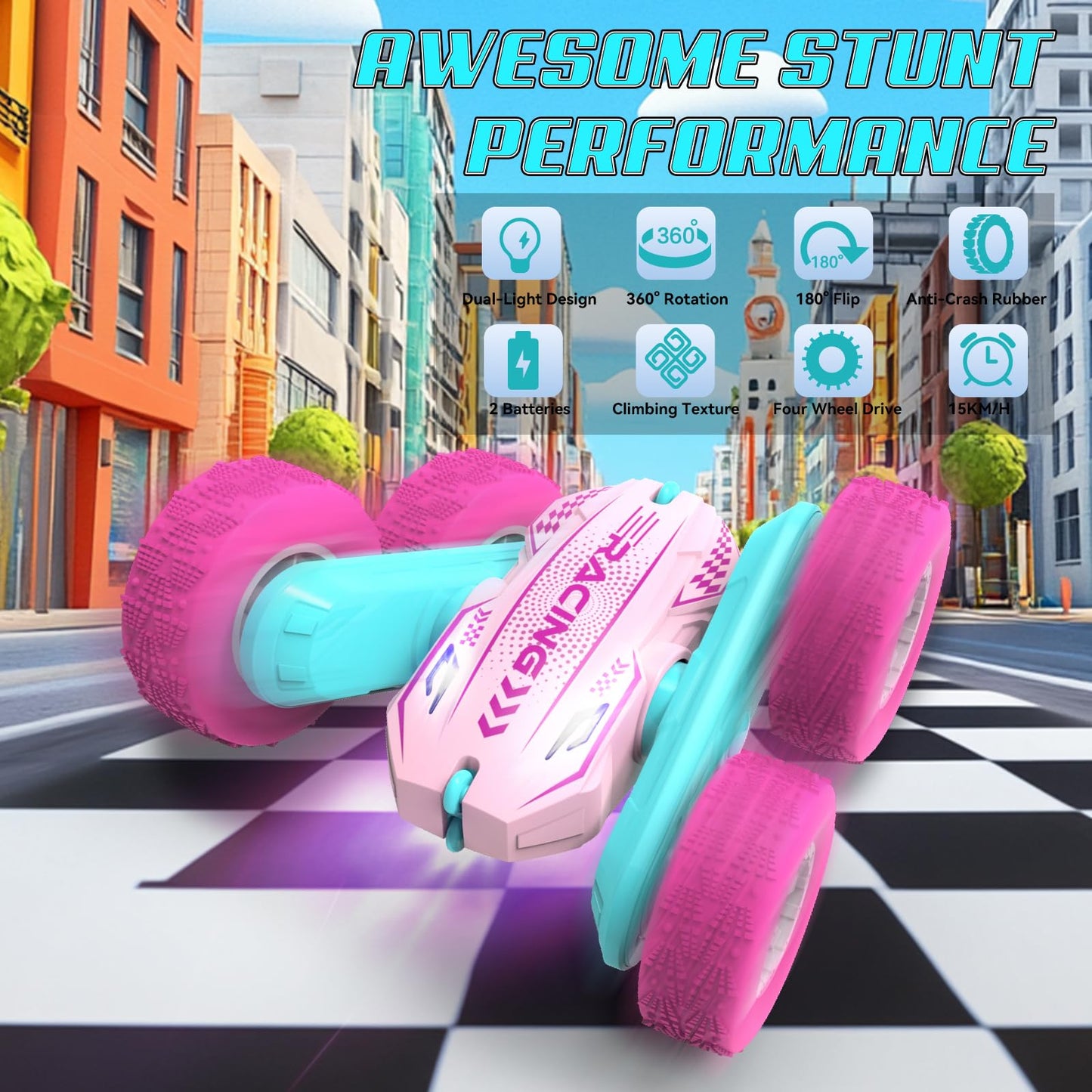 Paaxido Remote Control Car For Girls, Rc Car For Girls, 360 Stunt Rotating Double-Sided Race Remote Cars With Headlights, Fun To